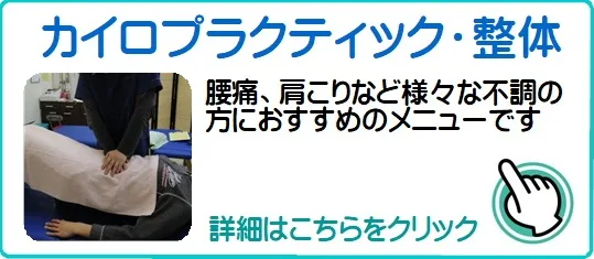 カイロプラクティック・整体　腰痛、肩こりなど様々な不調の方におすすめのメニューです